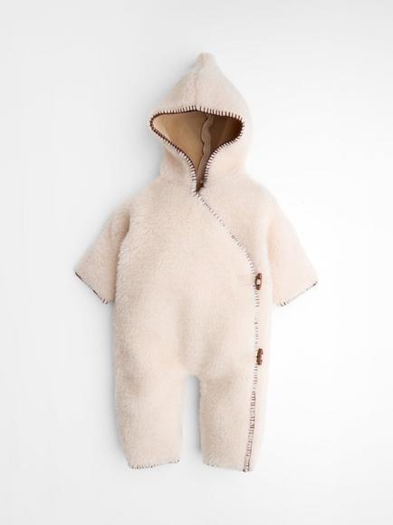 Oat & Marl Baby Sherpa Wool Pramsuit, Ecru, Ecru