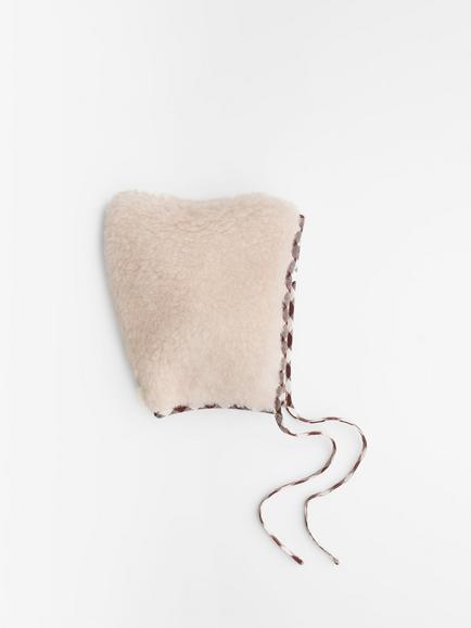 Oat & Marl Baby Sherpa Wool Bonnet, Ecru, Ecru