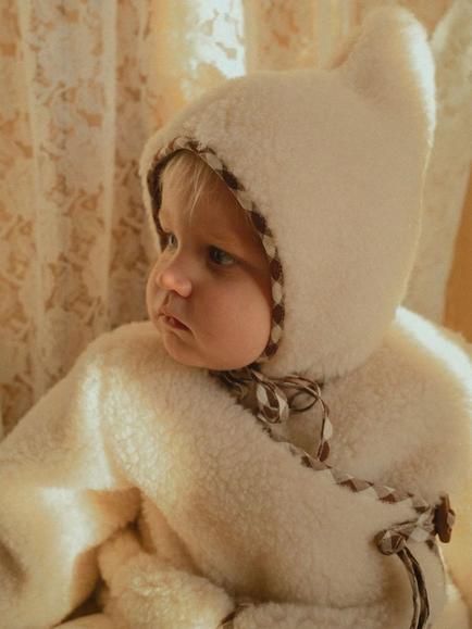 Oat & Marl Baby Sherpa Wool Bonnet, Ecru - view 2, Ecru