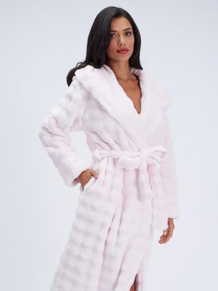 Boux Avenue Bubble Texture Fluffy Long Hooded Dressing Gown, Light Pink, Light Pink