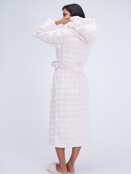 Boux Avenue Bubble Texture Fluffy Long Hooded Dressing Gown, Light Pink - view 2, Light Pink
