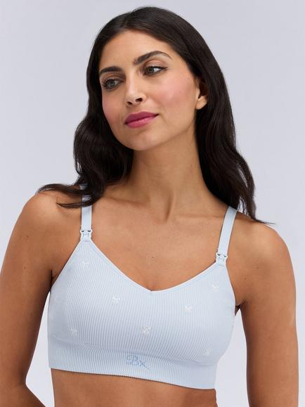 Boux Avenue Ribbed Bow Embroidered Nursing Bralette, Dove, Dove