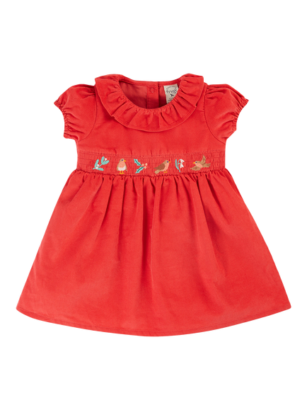 Frugi Kids' Amilie Short Sleeve Corduroy Party Dress, True Red, True Red