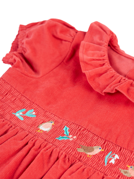 Frugi Kids' Amilie Short Sleeve Corduroy Party Dress, True Red - view 2, True Red