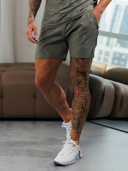 Gym King Debossed Camo 5" Shorts, Olive, Olive