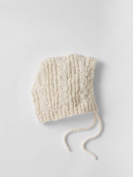 Oat & Marl Baby Cable Knit Bonnet Hat, Ecru, Ecru