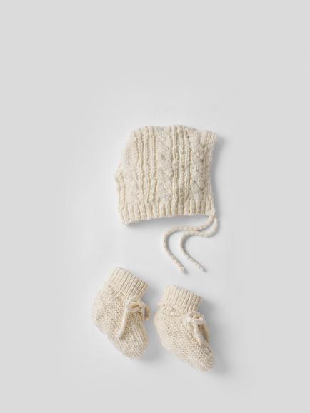 Oat & Marl Baby Cable Knit Bonnet Hat, Ecru - view 2, Ecru