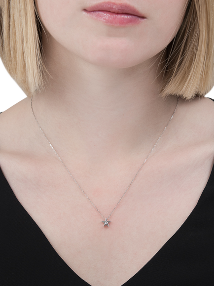 E.W Adams 9ct White Gold Star Diamond Pendant Necklace, White Gold - view 2, White Gold