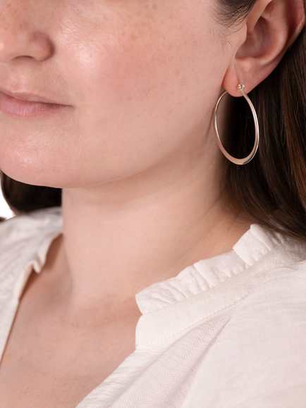 Andea Sterling Silver Large Hoop Earrings - view 2, Silver