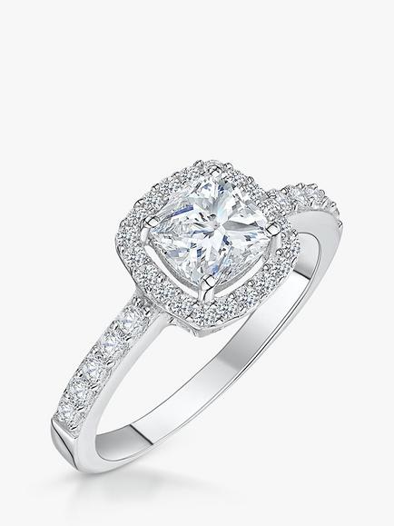 Jools by Jenny Brown Emerald Cut Cubic Zirconia Halo Ring, Silver, Silver