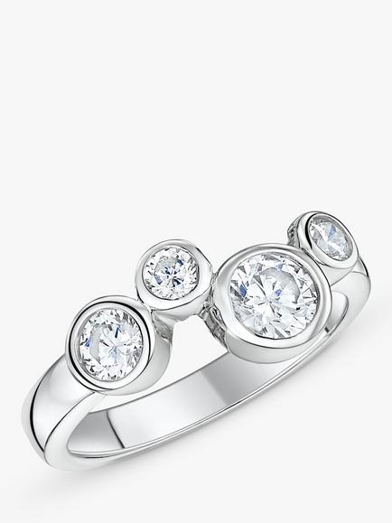 Jools by Jenny Brown 4 Cubic Zirconia Stone Bubble Ring, Silver, Silver