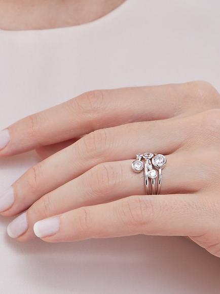 Jools by Jenny Brown 5 Cubic Zirconia Stone Bubble Ring, Silver - view 2, Silver