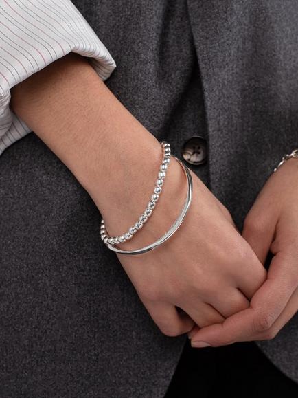 Andea Sterling Silver Classic Plain Bangle - view 2, 