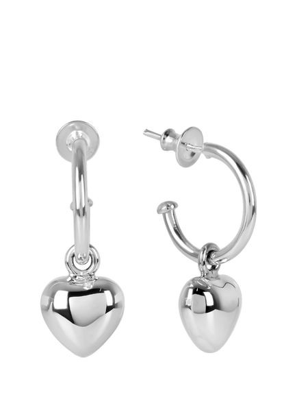 Andea Sterling Silver Hoop Heart Drop Earrings, Silver