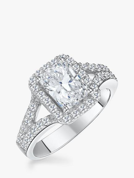 Jools by Jenny Brown Cubic Zirconia Emerald Halo Ring, Silver, Silver