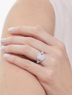 Jools by Jenny Brown Cubic Zirconia Emerald Halo Ring, Silver - view 2, Silver