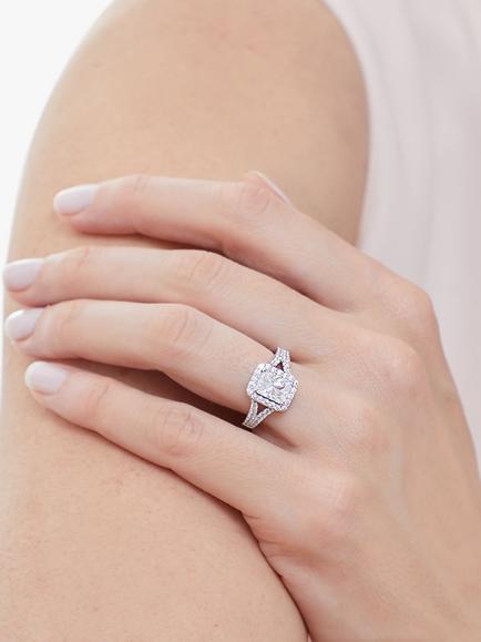 Jools by Jenny Brown Cubic Zirconia Emerald Halo Ring, Silver - view 2, Silver