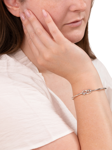 Andea Double Knot Half Bangle, Silver - view 2, Silver