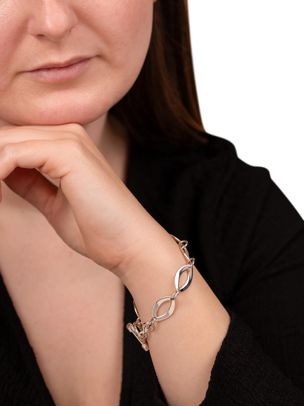 Andea Sterling Silver Flat Oval Link Bracelet - view 2, Silver