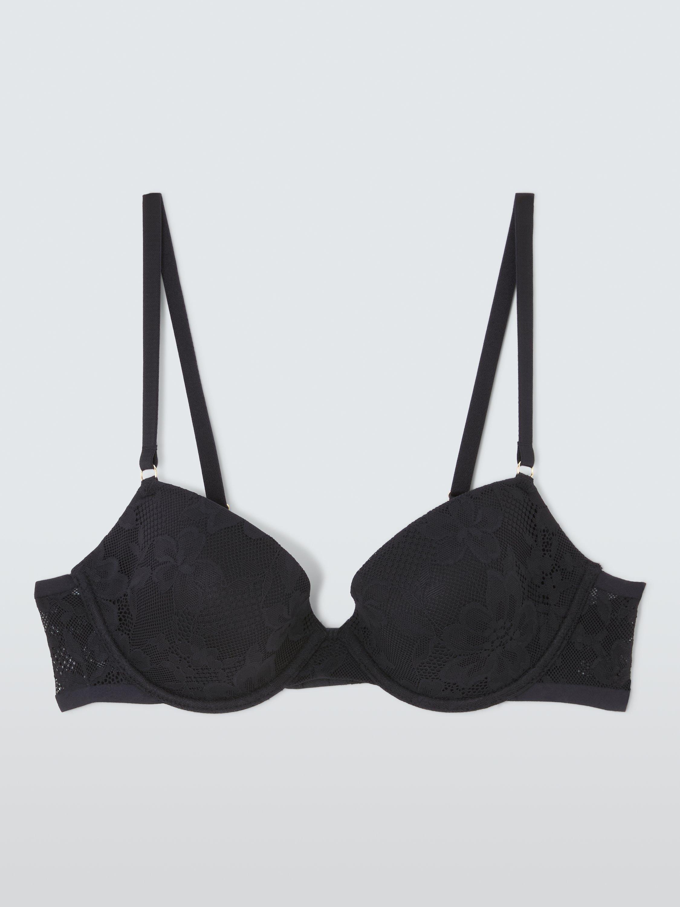 Product image 4 of 10, which shows John Lewis Mila Lace Padded Balcony Bra, Black, 30D