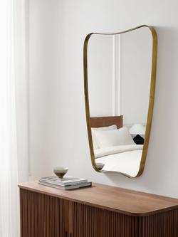 John Lewis Mid-Century Curved Metal Frame Wall Mirror, 96 x 65cm, Antique Brass - view 2, Brass
