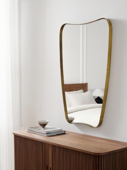 John Lewis Mid-Century Curved Metal Frame Wall Mirror, 96 x 65cm, Antique Brass - view 2, Brass
