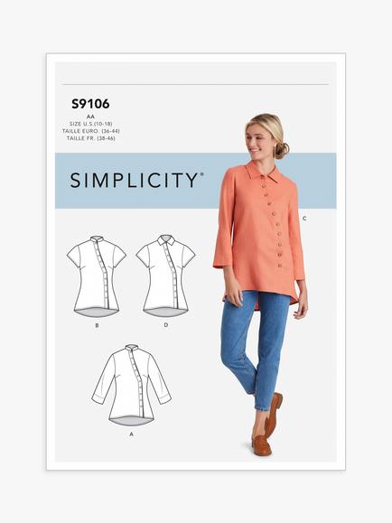 Simplicity Women's Button Front Shirt Sewing Pattern, S9106, Bb