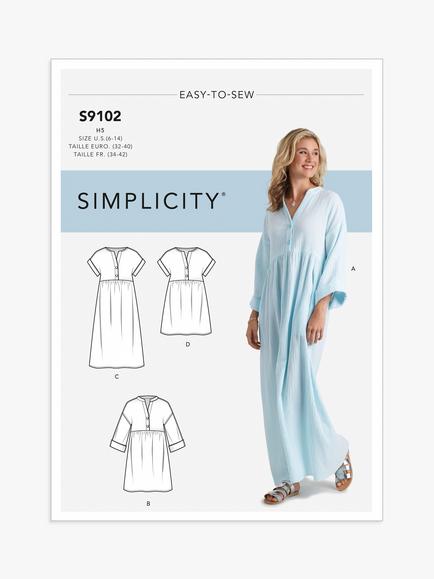 Simplicity Misses' Caftan and Dresses Sewing Pattern, S9102, Multi