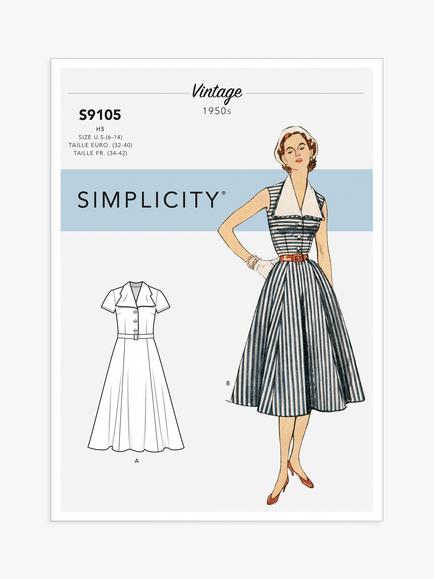 Simplicity Misses' Vintage Dress with Detachable Collar Sewing Pattern, S9105, U5