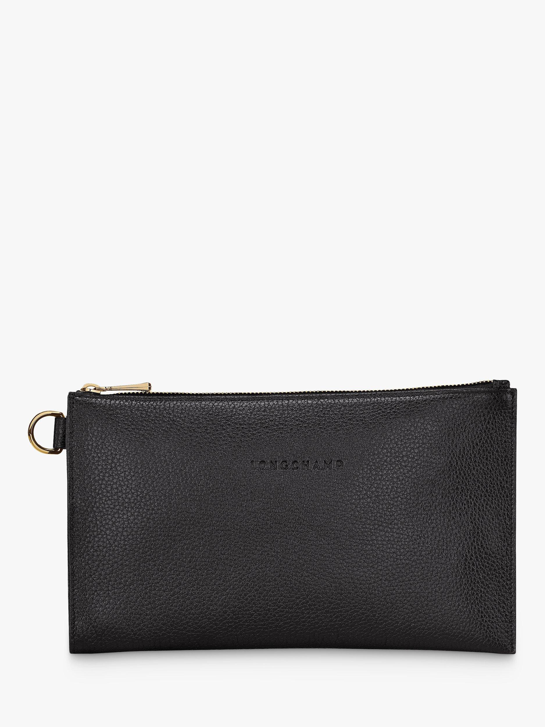 Longchamp Le Foulonné Leather Pouch Bag, Black