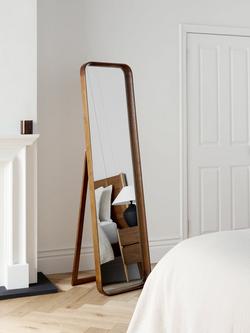 John Lewis Mid Century Freestanding Full-Length Wood Cheval Mirror, 165 x 45cm, Walnut - view 2, Natural