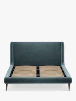 John Lewis Mid-Century Sweep Upholstered Bed Frame, Double - view 2, Deep Velvet Petrol