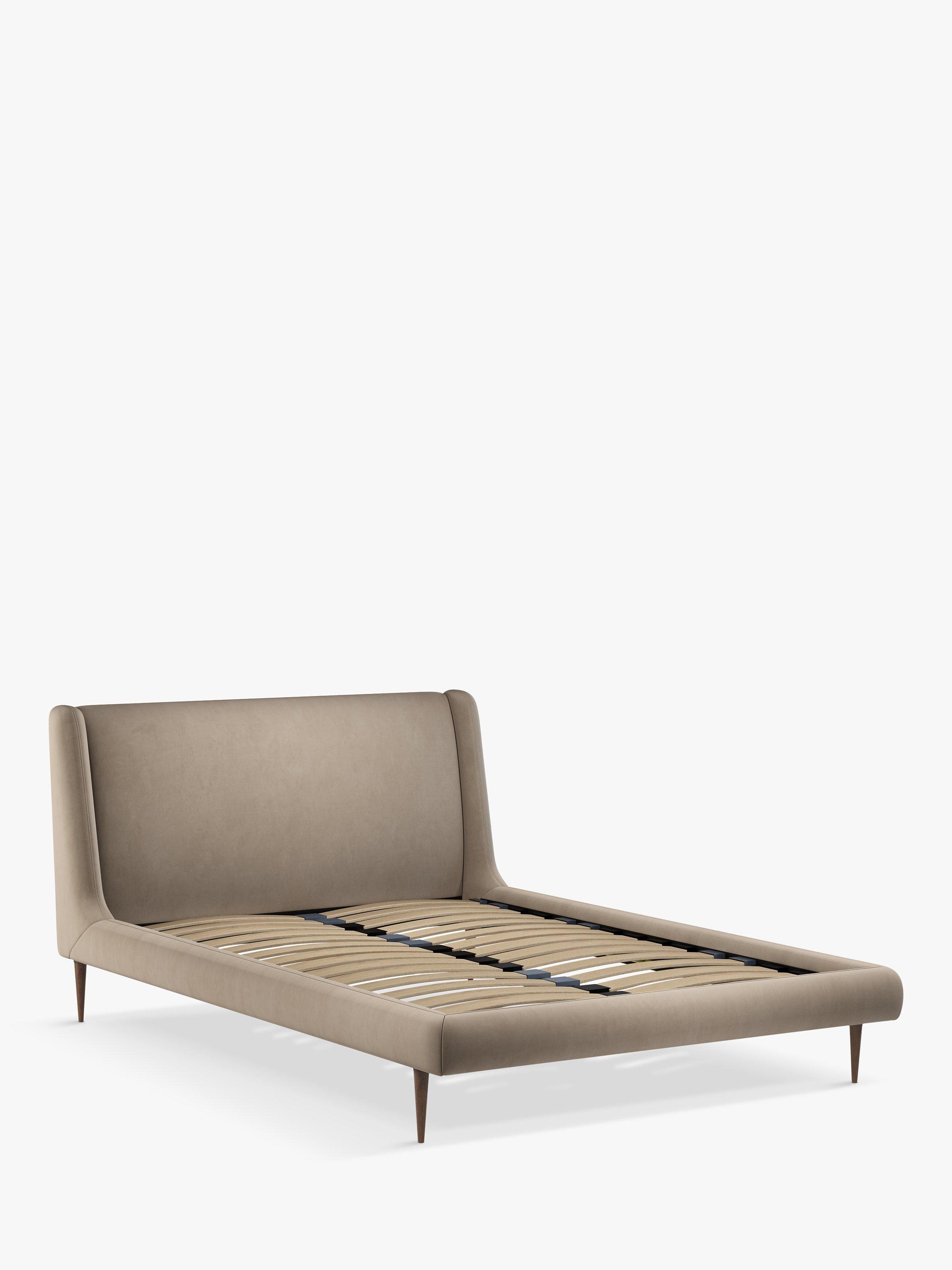John Lewis Mid-Century Sweep Upholstered Bed Frame, Double, Deep Velvet Biscuit