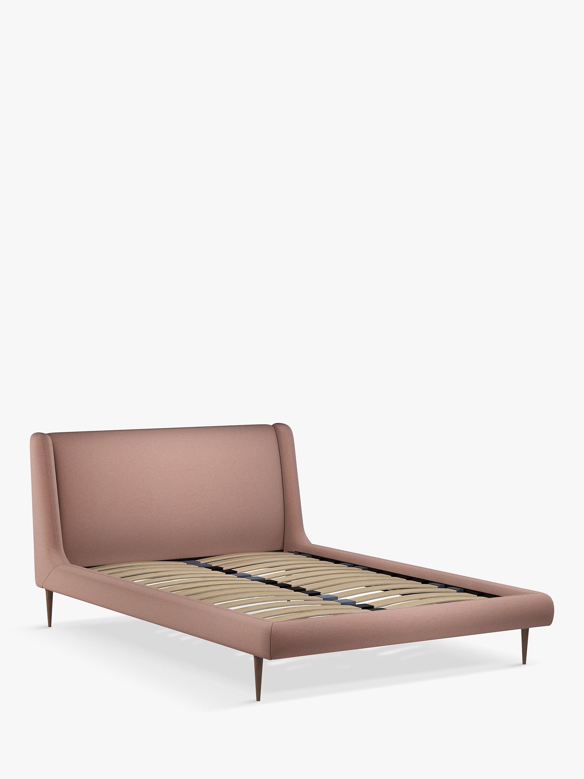 John Lewis Mid-Century Sweep Upholstered Bed Frame, King Size, Relaxed Linen Dark Pink