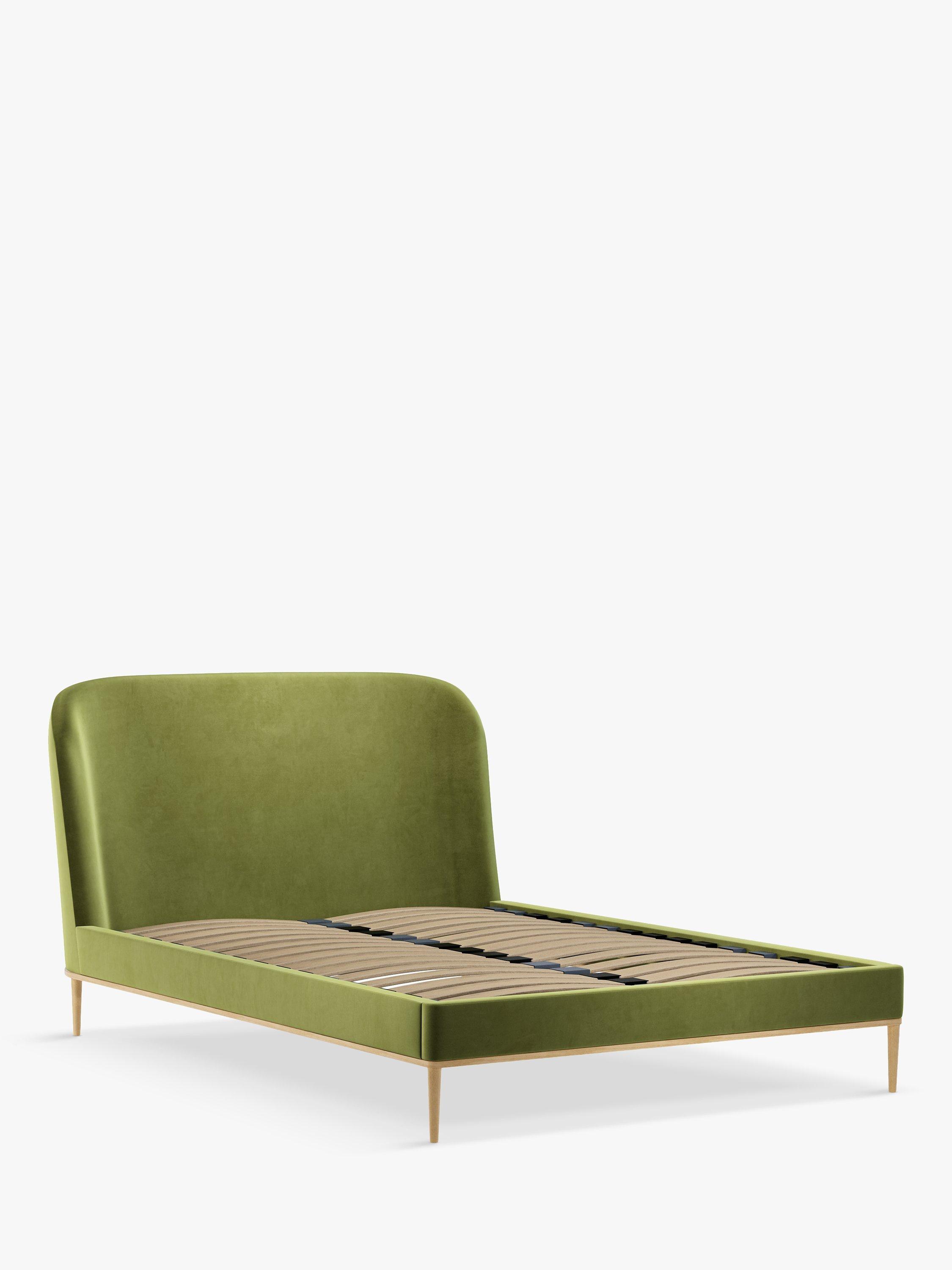John Lewis Show-Wood Upholstered Bed Frame, Double, Deep Velvet Olive