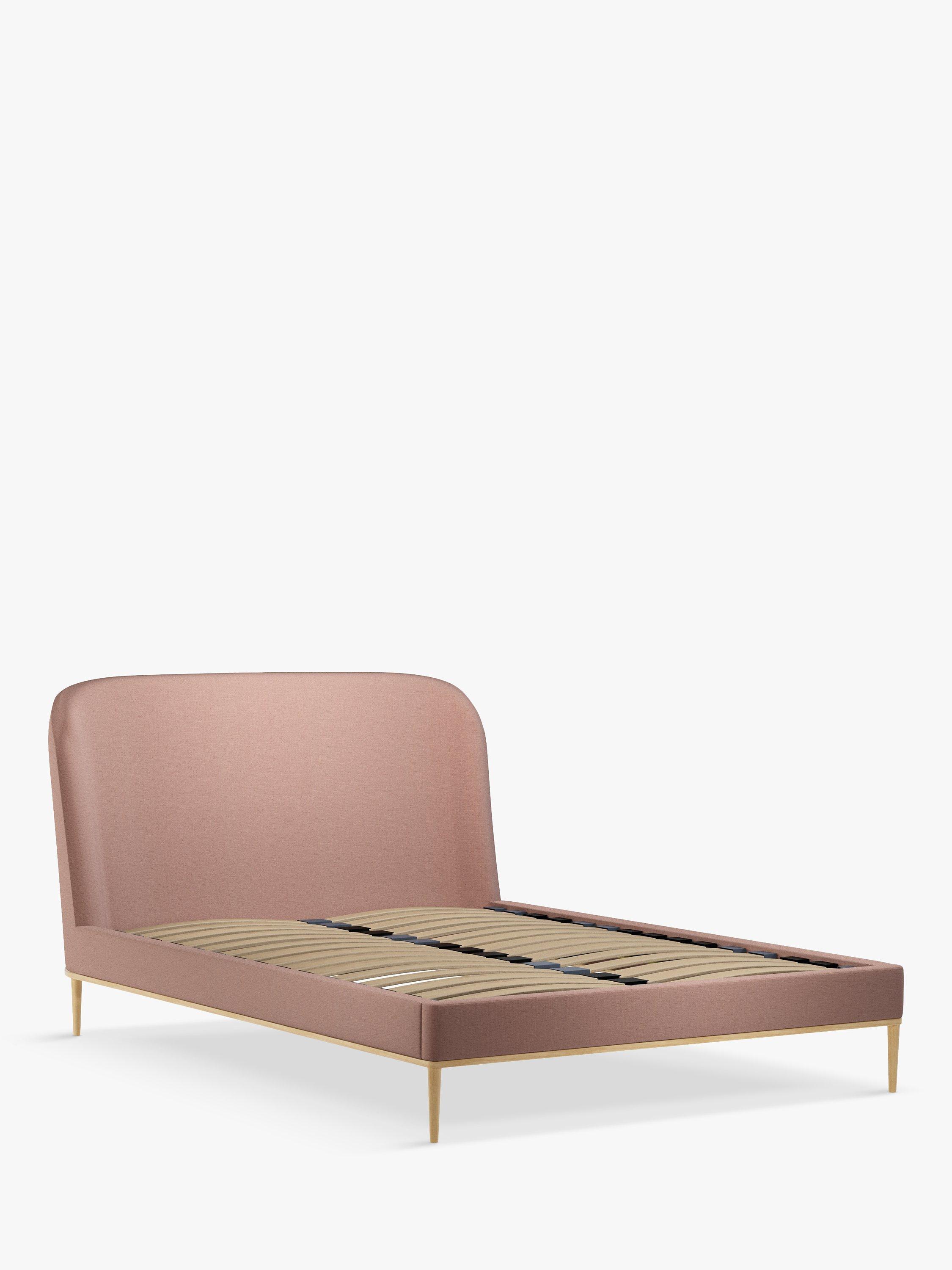 John Lewis Show-Wood Upholstered Bed Frame, Double, Relaxed Linen Dark Pink