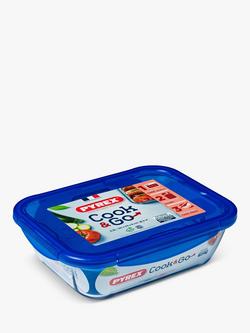 Pyrex Cook & Go Glass Rectangular Dish with Plastic Lid, 3.3L, Clear, Clear