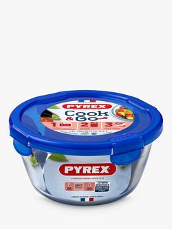 Pyrex Cook & Go Glass Round Dish with Plastic Lid, 1.6L, Clear, Clear