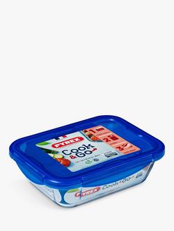 Pyrex Cook & Go Glass Rectangular Dish with Plastic Lid, 1.7L, Clear, Clear