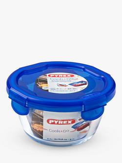 Pyrex Cook & Go Glass Round Dish with Plastic Lid, 700ml, Clear, Clear