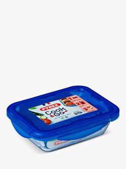 Pyrex Cook & Go Glass Rectangular Dish with Plastic Lid, 800ml, Clear, Clear