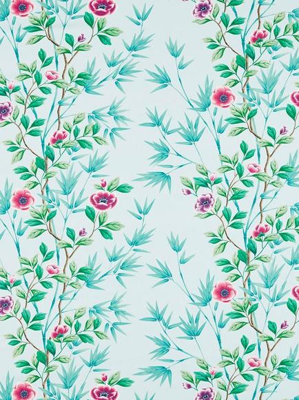 Harlequin Lady Alford Cotton Satin Blend Furnishing Fabric, Sky/Magenta