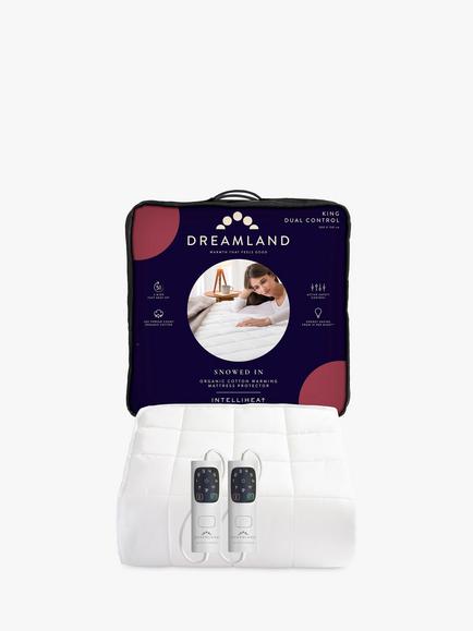 Dreamland 168 Organic Cotton Heated Electric Mattress Protector, White, White