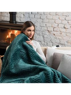 Dreamland Velvet Herringbone Quilted Heated Throw, Emerald Green - view 2, Emerald Green