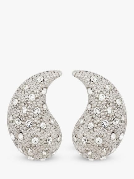 Eclectica Pre-Loved Swarovski Crystal Large Comma Clip-On Stud Earrings, Dated Circa 1980s, Silver
