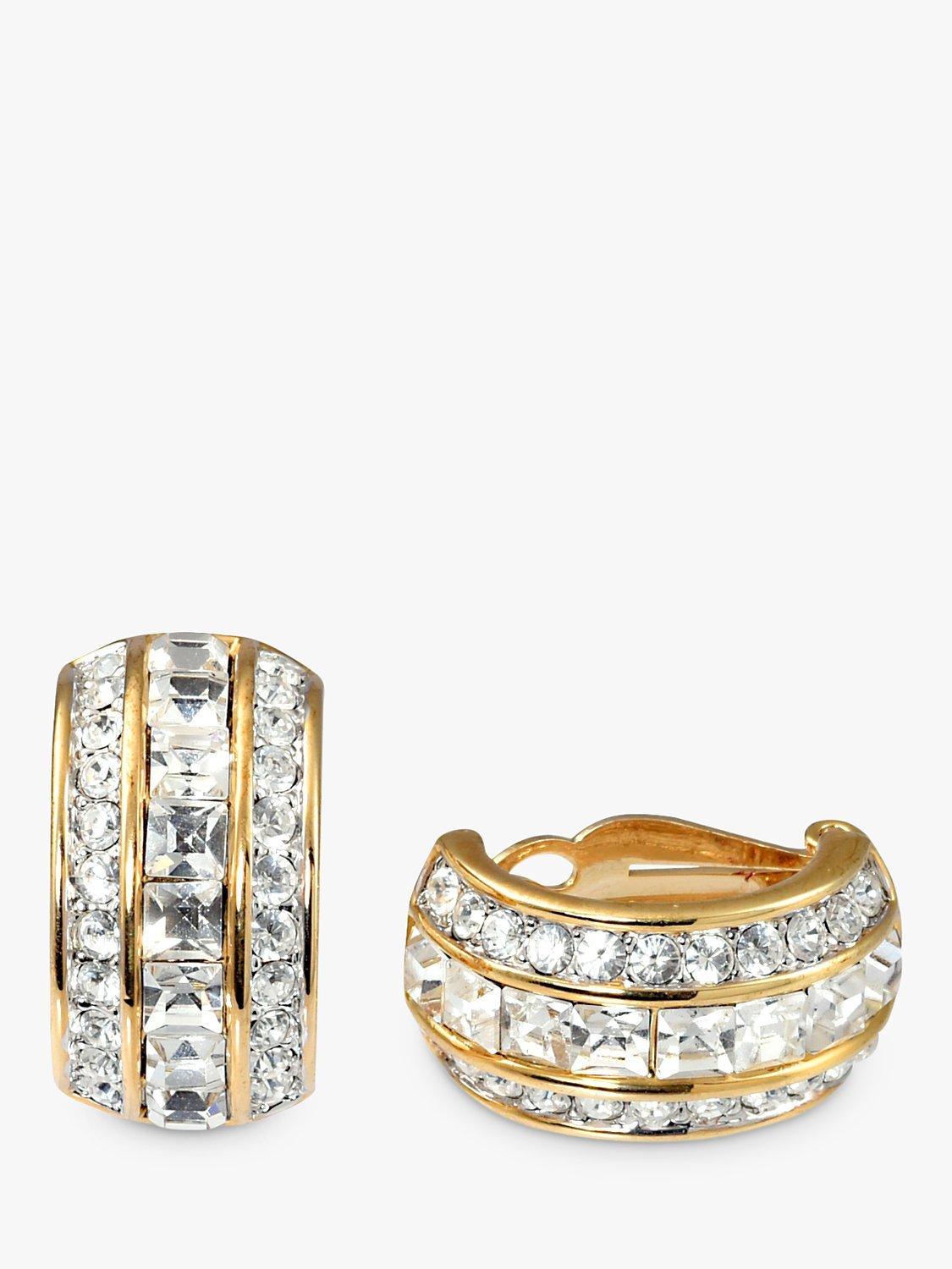 Product image 1 of 2, which shows Eclectica Pre-Loved Attwood & Sawyer 22ct Gold Plated Swarovski Crystal Clip-On Hoop Earrings, Dated Circa 1980s