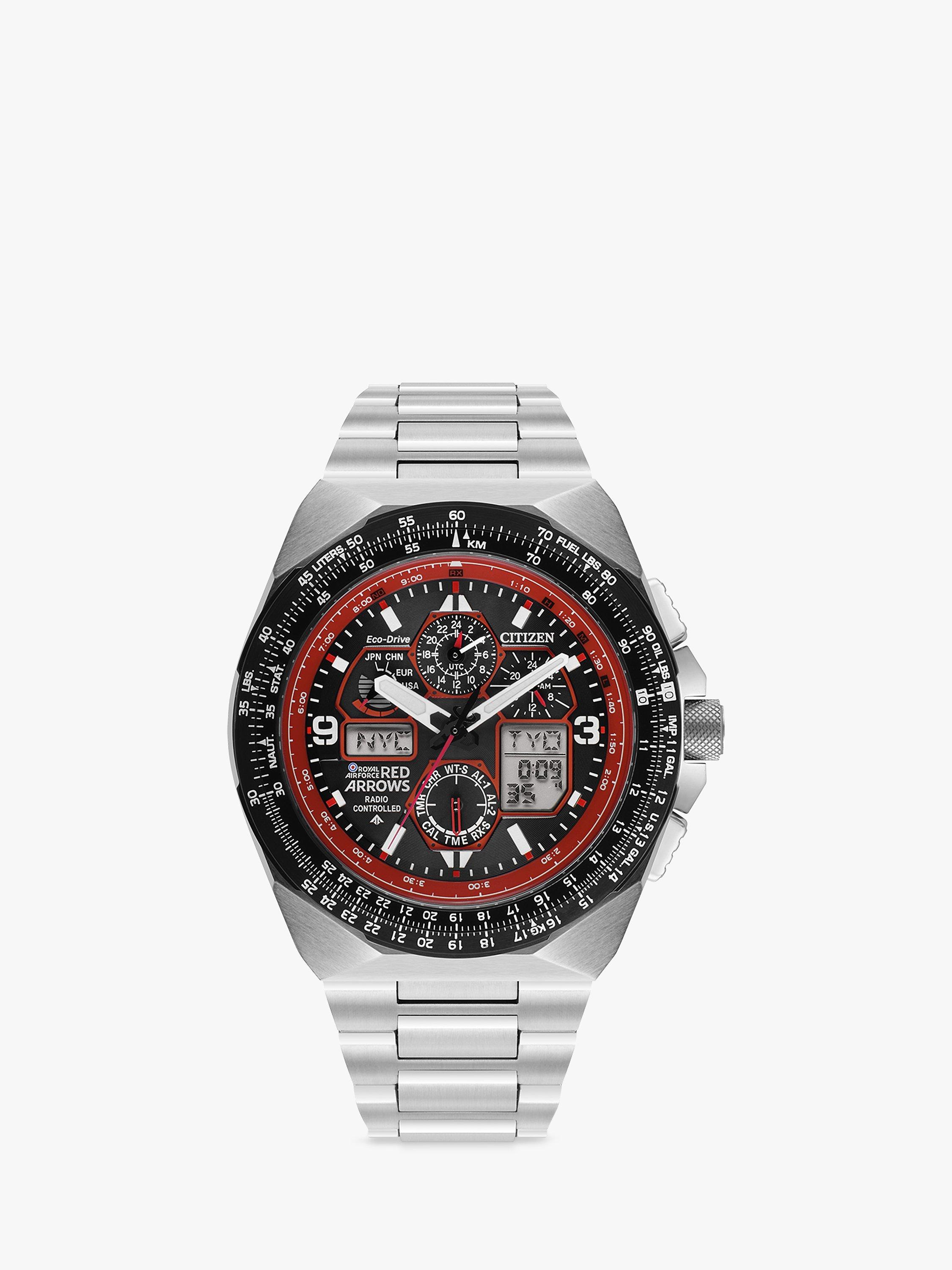 Product image 1 of 7, which shows Citizen JY8126-51E Men's Red Arrows Limited Edition Skyhawk A-T Eco-Drive Bracelet Strap Watch, Silver/Black