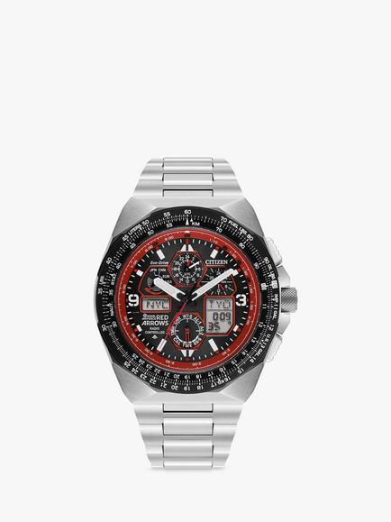 Citizen JY8126-51E Men's Red Arrows Limited Edition Skyhawk A-T Eco-Drive Bracelet Strap Watch, Silver/Black, Stainless Steel