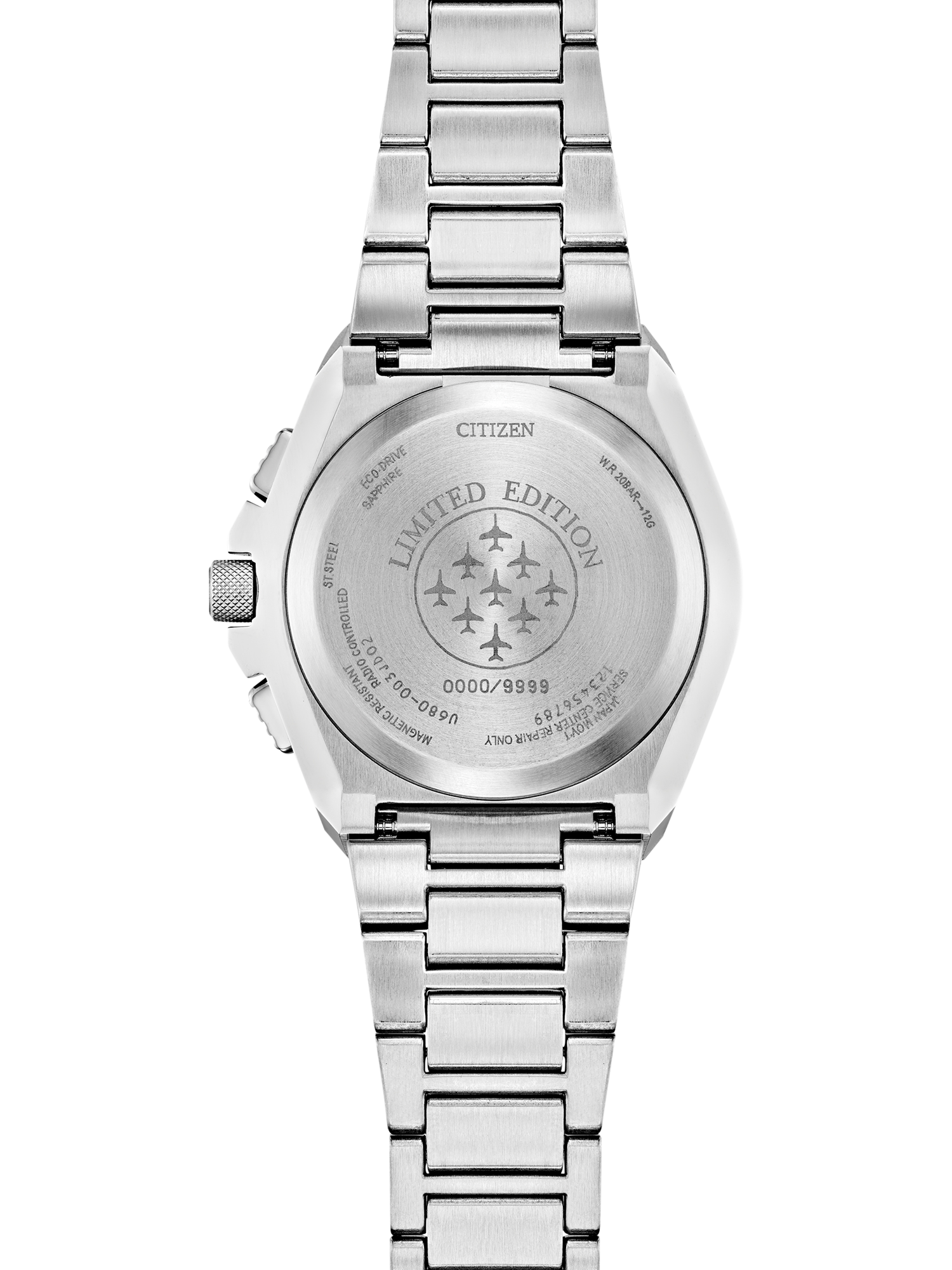 Product image 2 of 7, which shows Citizen JY8126-51E Men's Red Arrows Limited Edition Skyhawk A-T Eco-Drive Bracelet Strap Watch, Silver/Black
