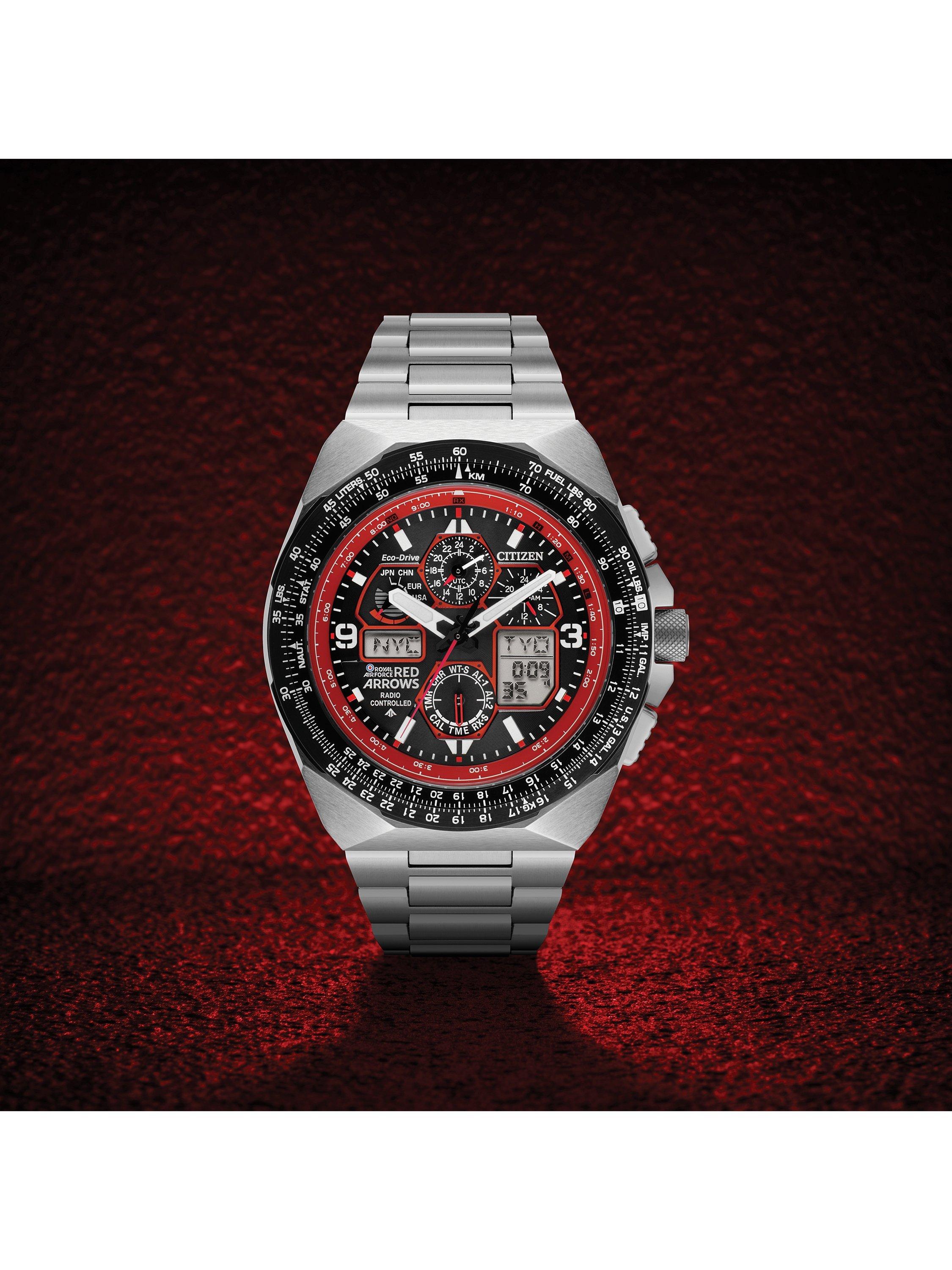 Product image 4 of 7, which shows Citizen JY8126-51E Men's Red Arrows Limited Edition Skyhawk A-T Eco-Drive Bracelet Strap Watch, Silver/Black